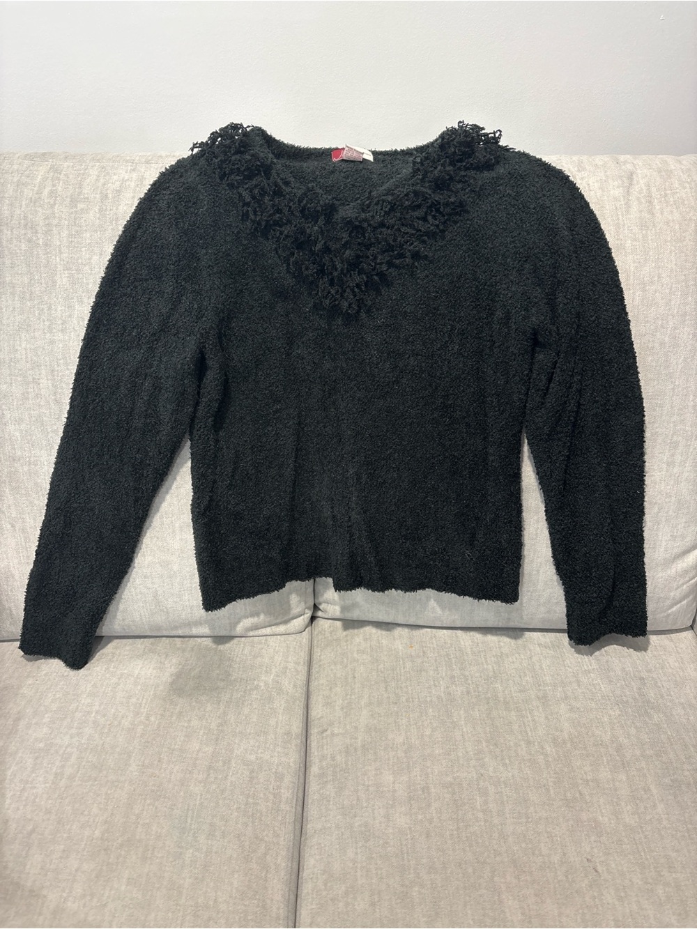 JM Collection Black Fringed V-Neck Sweater